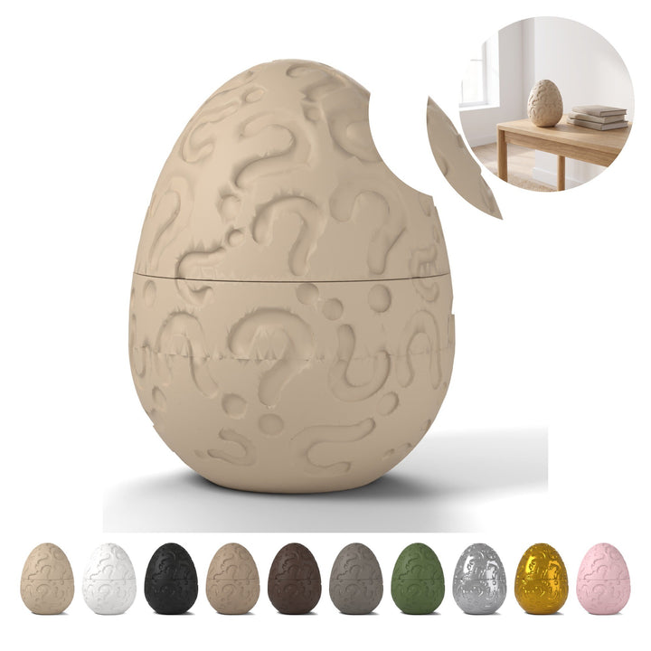 Caja huevo de dragón con cristal 13 cm, patrón espiral, PLA – Beige