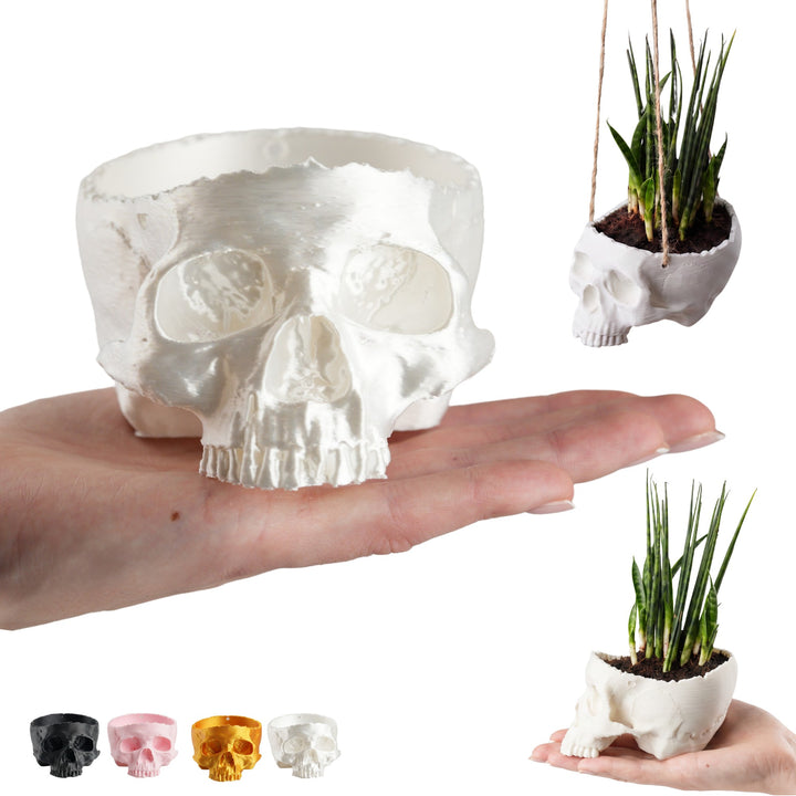 Maceta calavera impresión 3D — macetero gótico para suculentas y cactus, 12,5 cm – blanco
