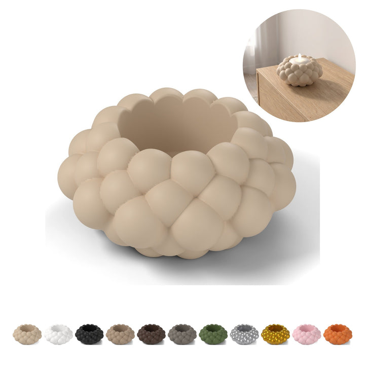 Suport lumânare LED Bubble 3,7 cm, textură cu bule, PLA – Beige
