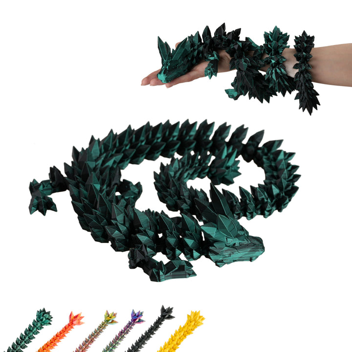 Grote beweegbare draak 3D-print, flexi draak PLA, 80 cm lang – zwart-groen