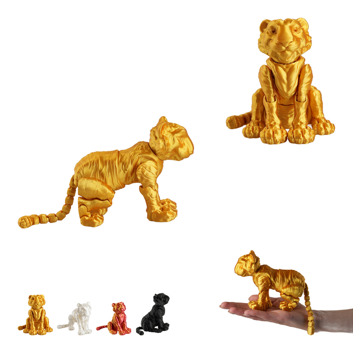 Flexi Tiger 15 cm, 3D Printed Articulated Tiger Figure, Desk Fidget – Gold