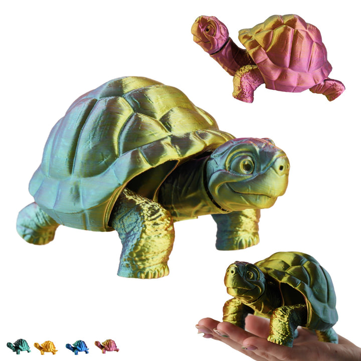 Flexi schildpad 14 cm, beweegbare 3D-geprinte schildpad figuur, bureau fidget – rood-geel-groen
