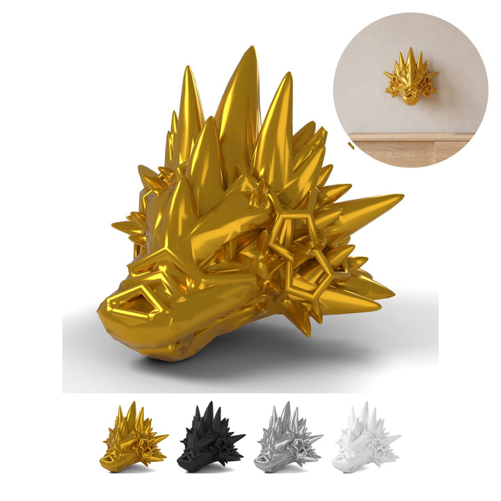 Drachenkopf Wanddeko Void Sea 9 cm, Motiv kosmische Tiefsee, PLA – Gold Silk