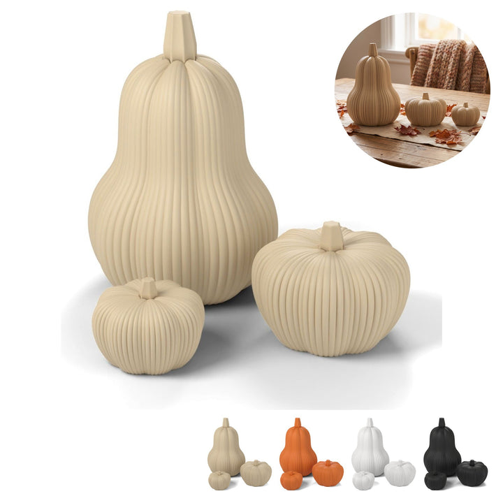 Calabazas decorativas set de 3 estriadas mate decoración otoño Halloween – Beige
