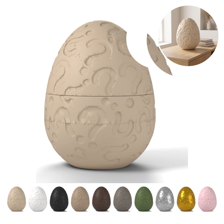 Joyero huevo de dragón 12,8 cm, patrón en espiral, con tapa, PLA – beige