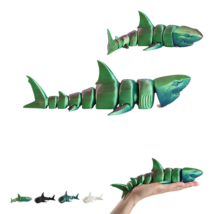 Rechin flexi 24 cm, rechin alb articulat imprimat 3D, fidget de birou – albastru-verde-violet