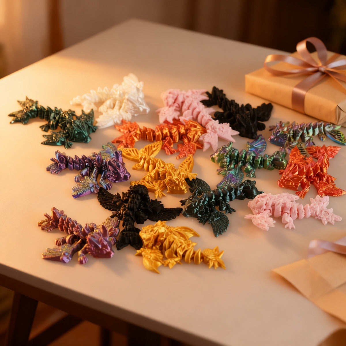 Fidget Dragon Toy for Adults 14+, Flexible 3D Printed Articulated Dragon, Mini 8-Pack PLA