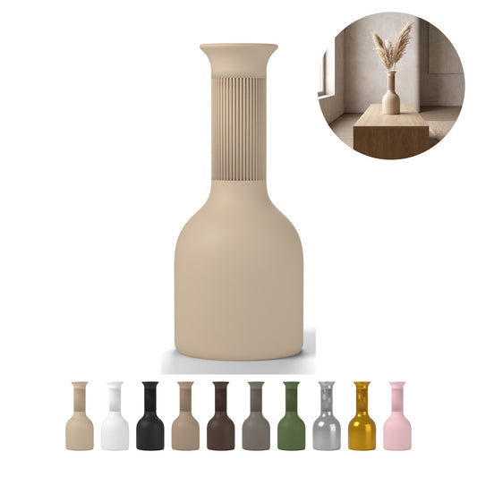 Decorative Vase Hoji 24,5 cm, Bottle Shape with Fluted Neck, PLA – Beige