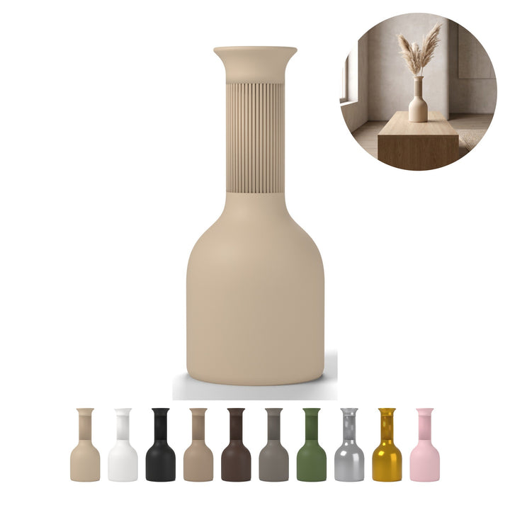 Decorative Vase Hoji 24,5 cm, Bottle Shape with Fluted Neck, PLA – Beige