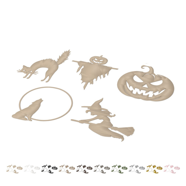 Halloween siluety na okno, 5 ks, až 19,8 cm, PLA, 3D tisk – béžová