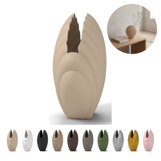 Jarrón decorativo concha de 13,8 cm, escultural de PLA – beige