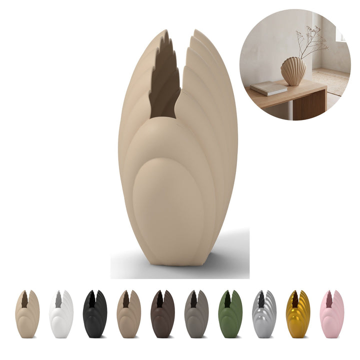 Jarrón decorativo concha de 13,8 cm, escultural de PLA – beige