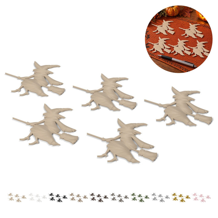 Halloween decoratie heks op bezem, 5 stuks, 10 cm, PLA – Beige