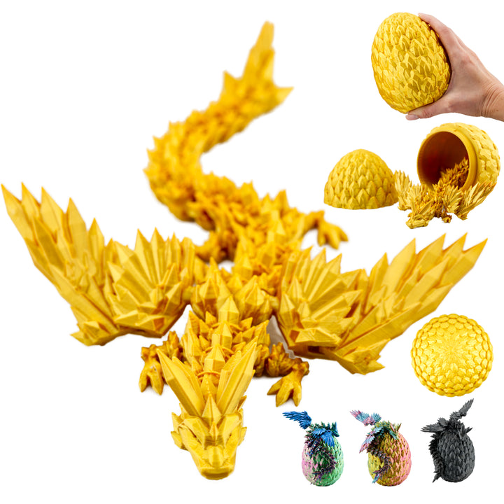 3D Winged Dragon in Egg – Movable Figure (23 cm) – Gold #c:gold