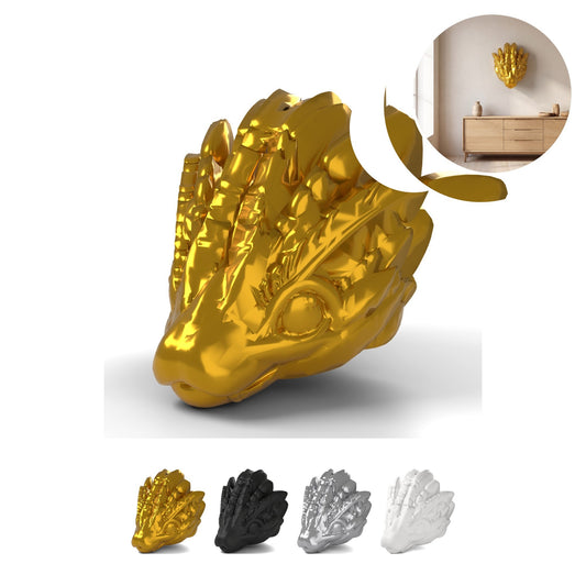 Baby Dragon Head Wall Mount Flying Serpent 9,5 cm, Winged Serpent Trophy, PLA – Silk Gold