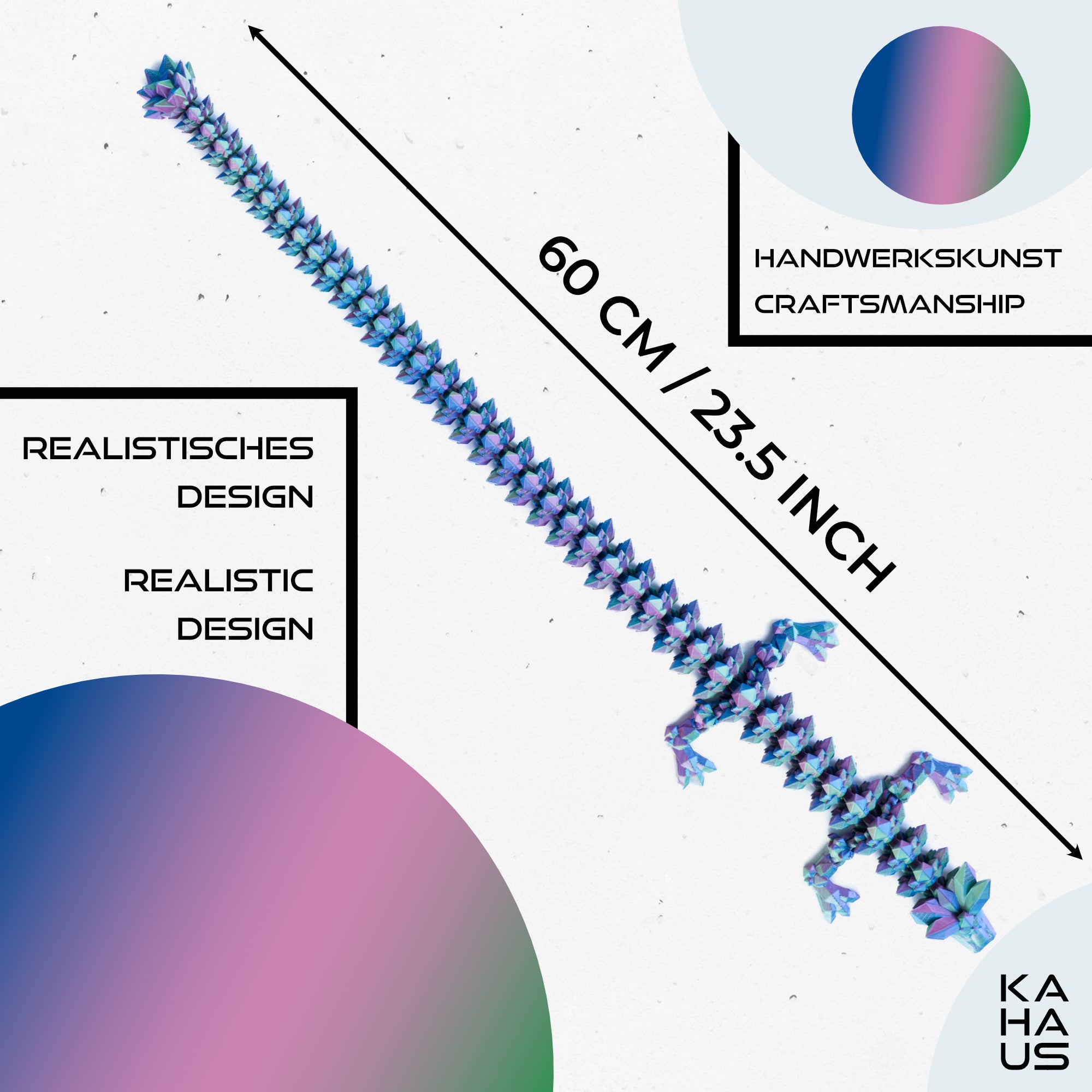 Large 3D Dragon – Dragon Sculpture 60 cm | Magical Dragon | Poseable Figure for Children, Collectors & Fantasy Fans