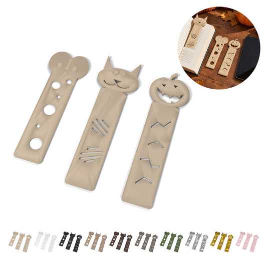 Semne de carte 3 buc.: pisică, dovleac, smiley, 10,6 cm, PLA – bej