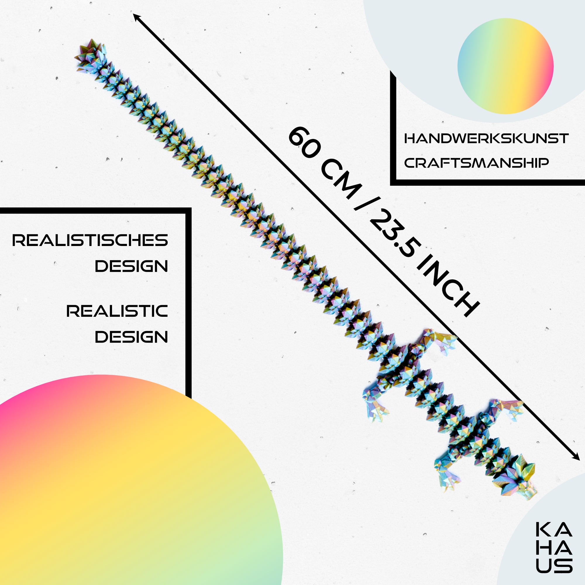 Large 3D Dragon – Dragon Sculpture 60 cm | Magical Dragon | Poseable Figure for Children, Collectors & Fantasy Fans