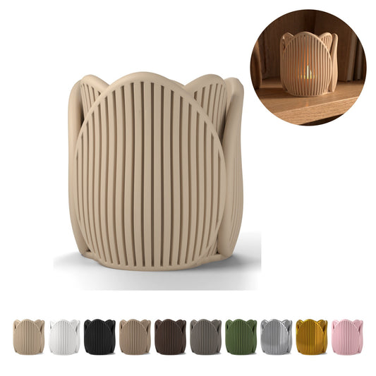 LED Tealight Holder Tulip 6,2 cm, Ribbed Petals in PLA – Beige