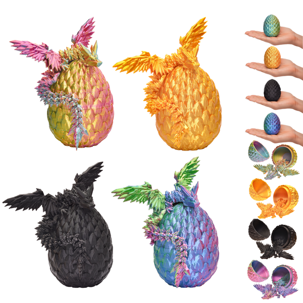 Dragones alados 3D en huevos – pack de 4 (azul, rojo, oro, negro)