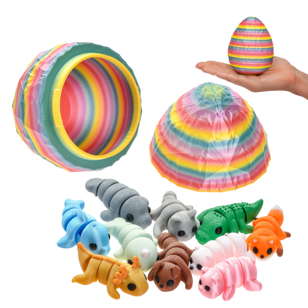 3D Animal Figures in Colorful Egg – Large Surprise Egg (10 cm) with 10 Mini Animals (5–7 cm) in Various Colors | Safe Toy Figures for Kids Aged 3+