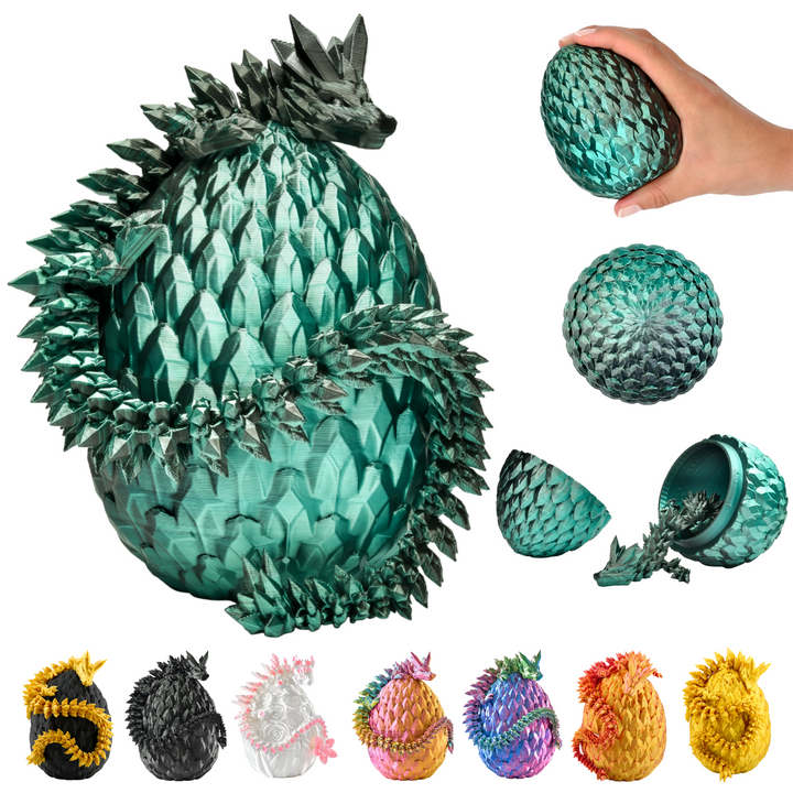3D Dragon in Egg – Hatching Dragon Figure (36 cm) – Black-Green #c:black-green