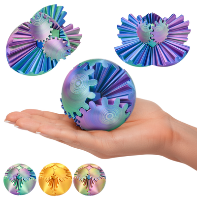 Gear Ball – 3D logica-bol 8 cm, draaibare kleurenpuzzel – blauw-groen-violet