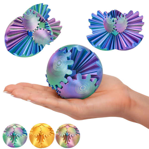 Gear Ball 3D Logic Sphere Blue-Green-Violet – Rotating Color Puzzle Ball | Anti-Stress Desk Gadget & Focus Training Toy | Decorative 3D Brain Teaser