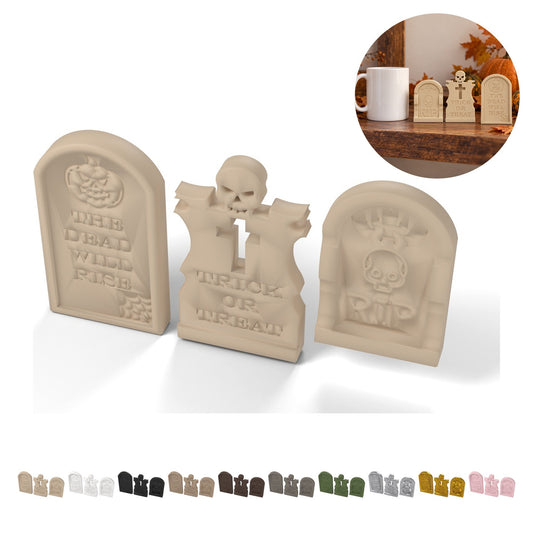 Halloween grafstenen, 3 stuks, 8,9 cm hoog, PLA – beige