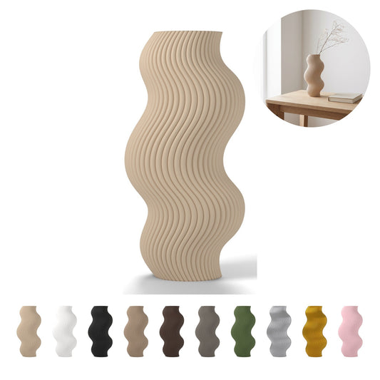 Vază decorativă ondulată 18,4 cm, striată din PLA – bej