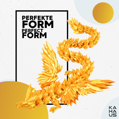 3D Winged Dragon Figure – Poseable Fantasy Sculpture (50 cm XL) – Gold