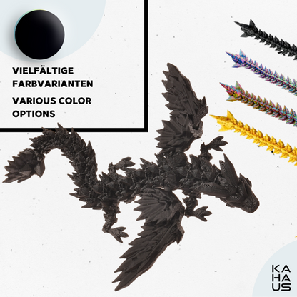 3D Winged Dragon Figure – Poseable Fantasy Sculpture (11 cm) – Black #c:black