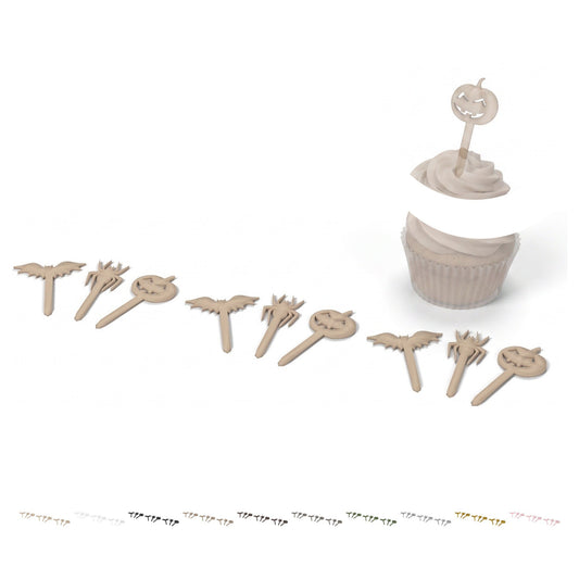 Cupcake toppery Halloween, 3 ks, délka 11,7 cm, PLA – béžová