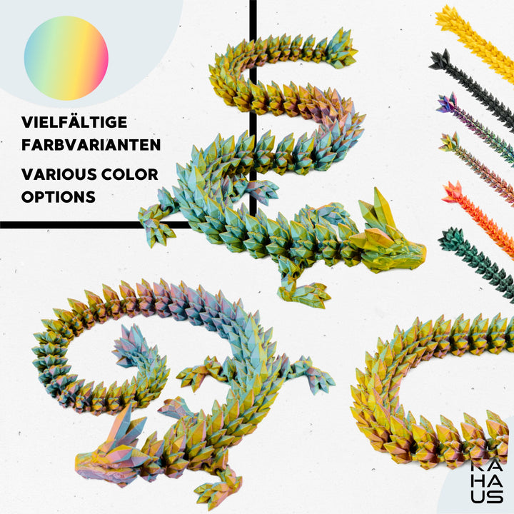Large 3D Dragon – Poseable Dragon Sculpture (60 cm) – Red-Yellow-Green