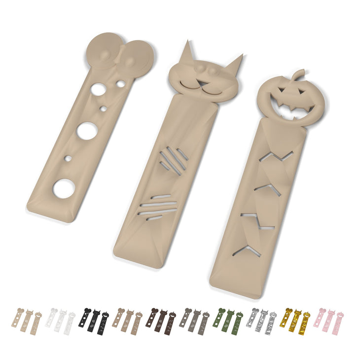Semne de carte 3 buc.: pisică, dovleac, smiley, 10,6 cm, PLA – Beige