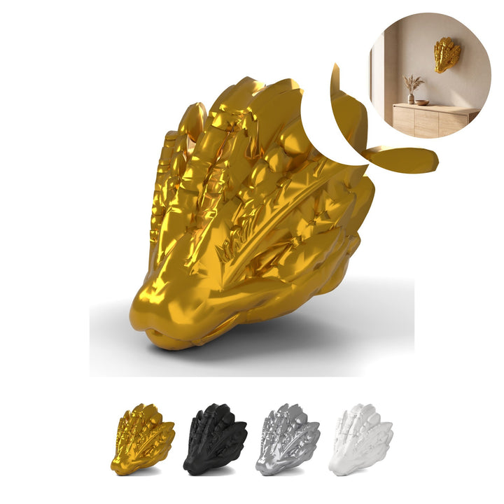 Cabeza de dragón de pared Flying Serpent 8 cm, trofeo serpiente alada, PLA – dorado silk