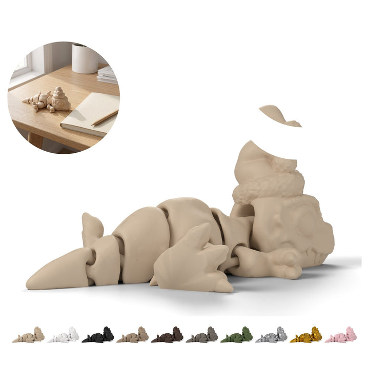 Figurine T-Rex articulée 11,6 cm en bonnet de Père Noël, dinosaure flexi, 3D – beige