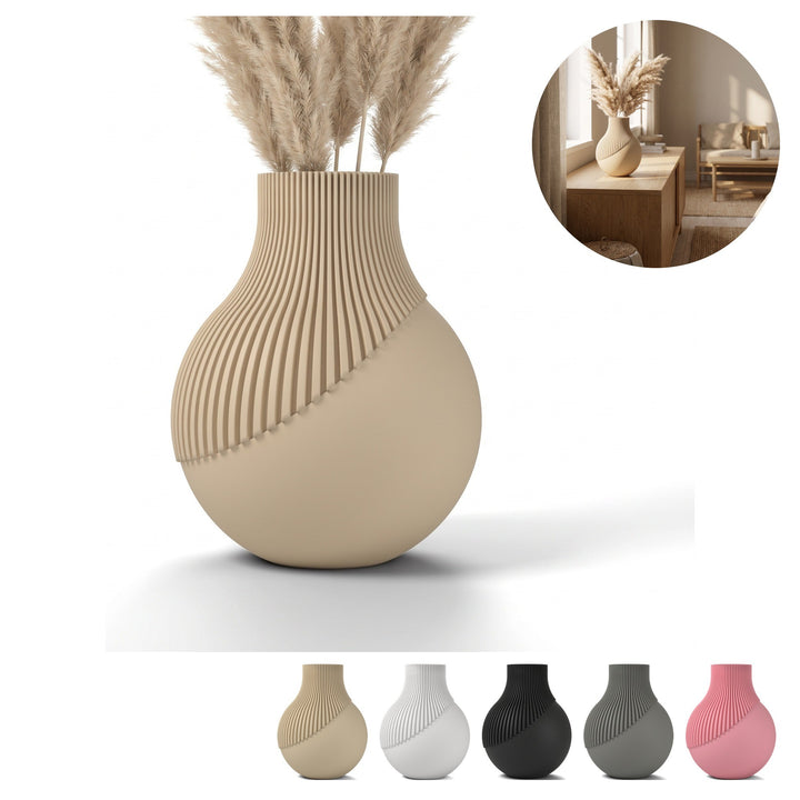 Jarrón decorativo grande estriado japandi boho decoración salón mate – Beige