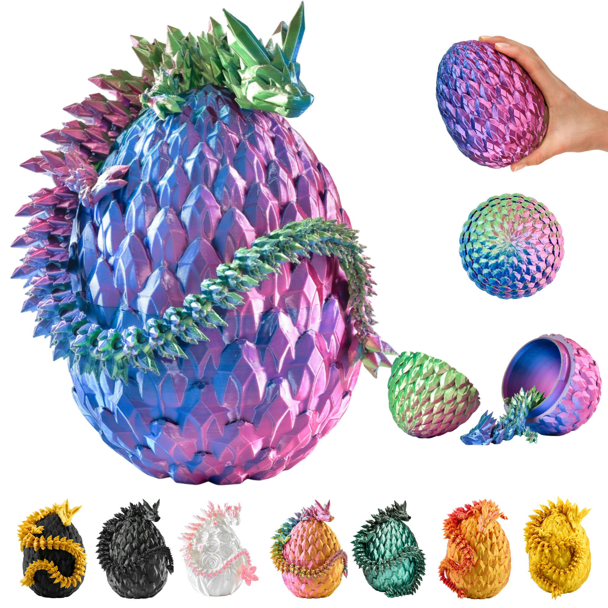 3D Dragon in Egg - Dragon Figure | 12 cm Large Egg | Multicolor Surprise Dragon | Hatching Movable Figure for Kids, Collectors & Fantasy Fans
