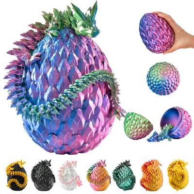 Draak in Ei – 3D draken figuur 30 cm met ei 10 cm – blauw-groen-violet