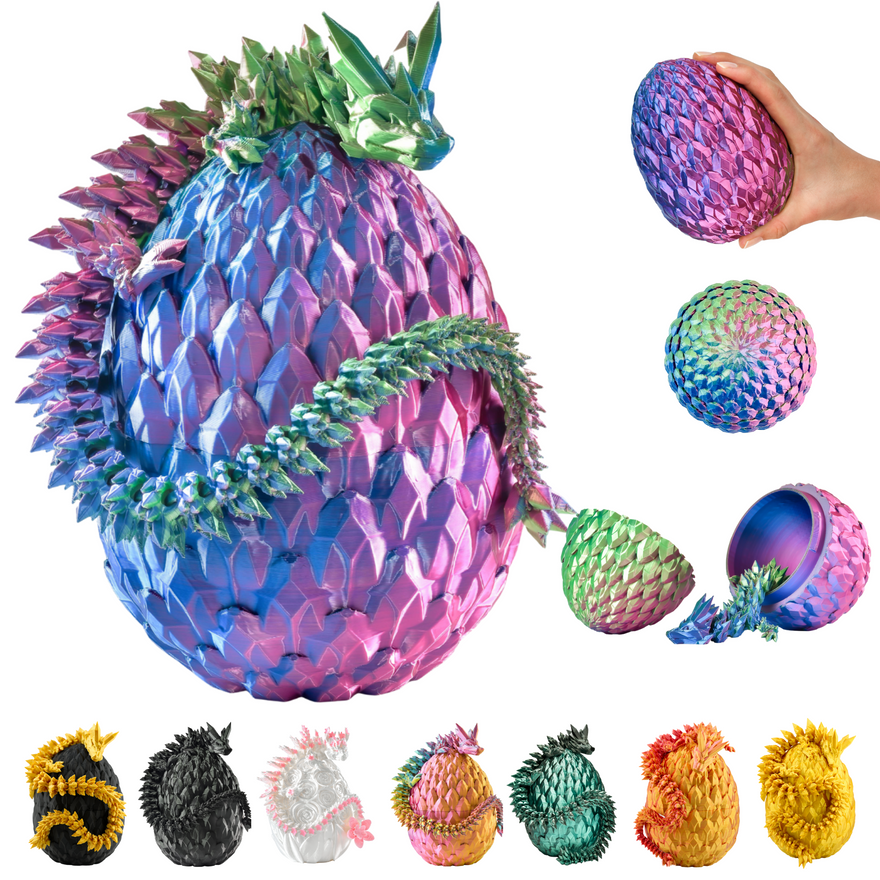 3D Dragon in Egg – Hatching Dragon Figure (36 cm) – Blue-Green-Violet #c:blue-green-violet