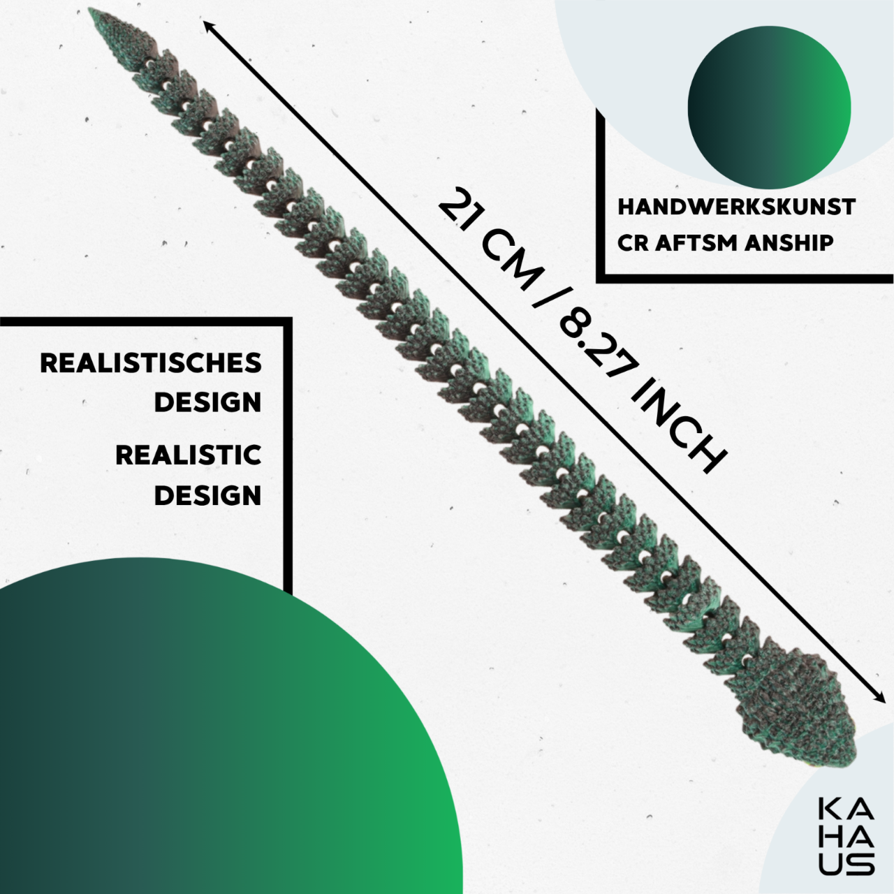 3D Snake Figure – Realistic Articulated Collectible (21 cm) – Black-Green #c:black-green