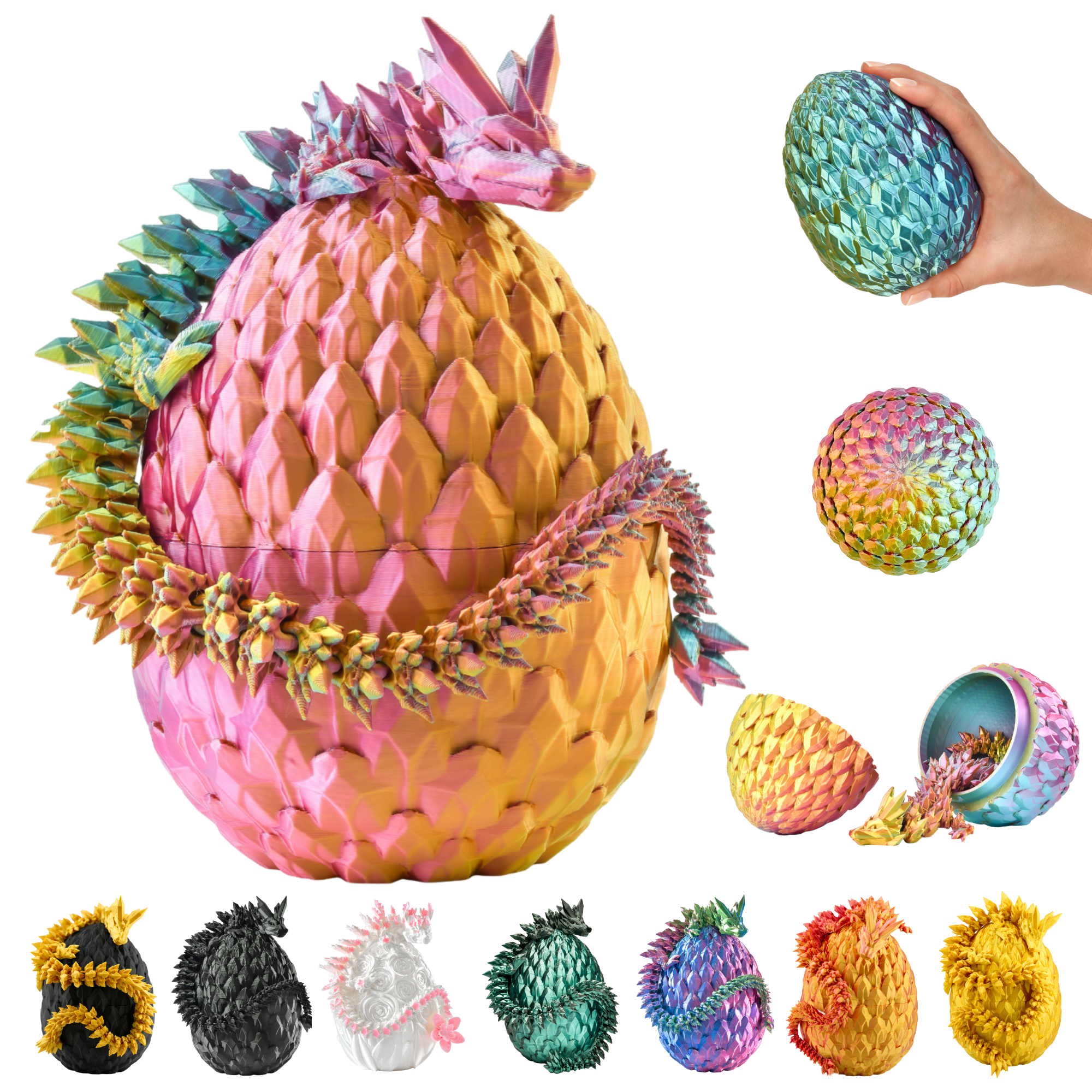 3D Dragon in Egg - Dragon Figure | 12 cm Large Egg | Multicolor Surprise Dragon | Hatching Movable Figure for Kids, Collectors & Fantasy Fans
