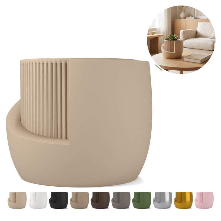 Japandi virágcserép kaspóval 8,4 cm, lyukas betéttel, 3D nyomtatás PLA – Beige
