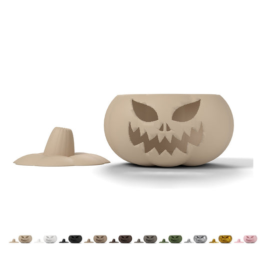 Dovleac Halloween cu capac pentru lumânare LED, Ø 10,1 cm, PLA – bej