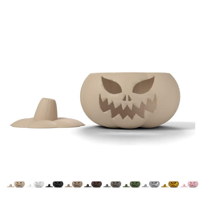 Dovleac Halloween cu capac pentru lumânare LED, Ø 10,1 cm, PLA – bej