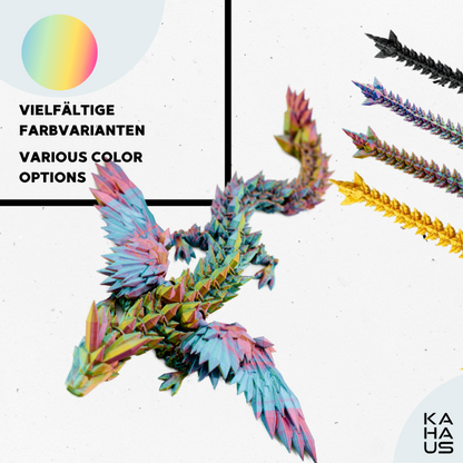 3D Winged Dragon Figure – Poseable Fantasy Sculpture (20 cm) – Red-Yellow-Green #c:red-yellow-green