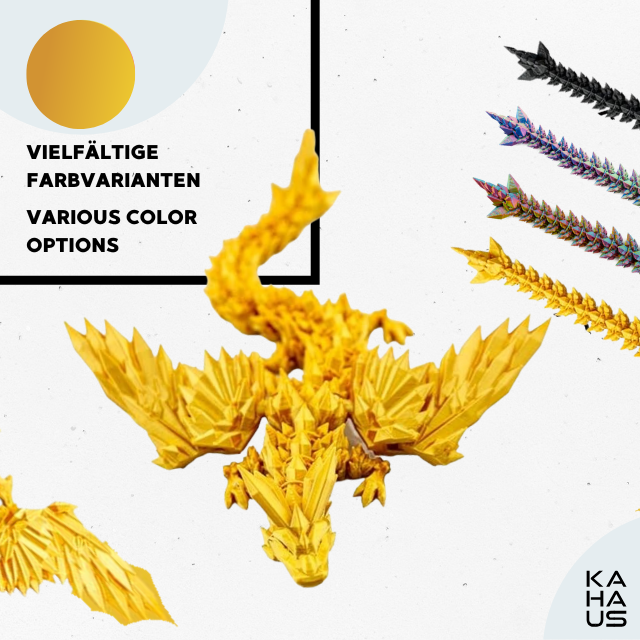 3D Winged Dragon Figure – Poseable Fantasy Sculpture (20 cm) – Gold #c:gold