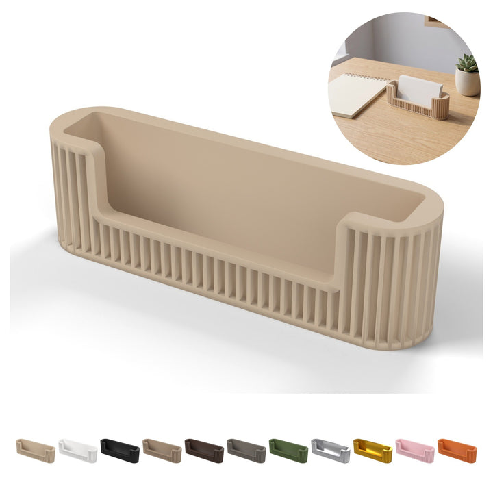 Portatarjetas de visita 3,2 cm, frente estriado, escritorio o mostrador, PLA – Beige