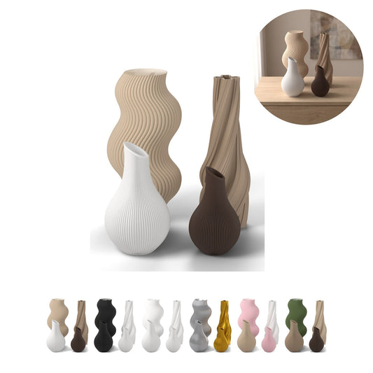 Sada 4 dekorativních váz z PLA, žebrované, do 18,4 cm, 6 barevných mixů – Beige